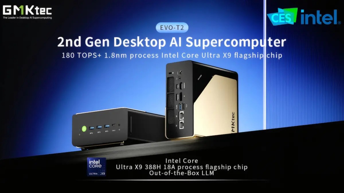GMKtecがミニPC「EVO-T2」をCES 2026にて公開、Core Ultra X9 388H搭載