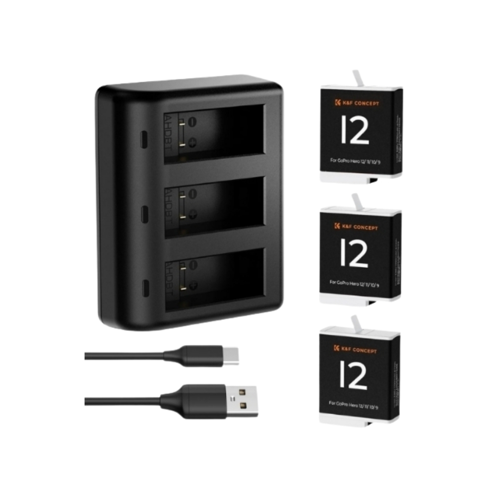 K&F Concept Chargeur hub et 3 batteries KIT pour GoPro