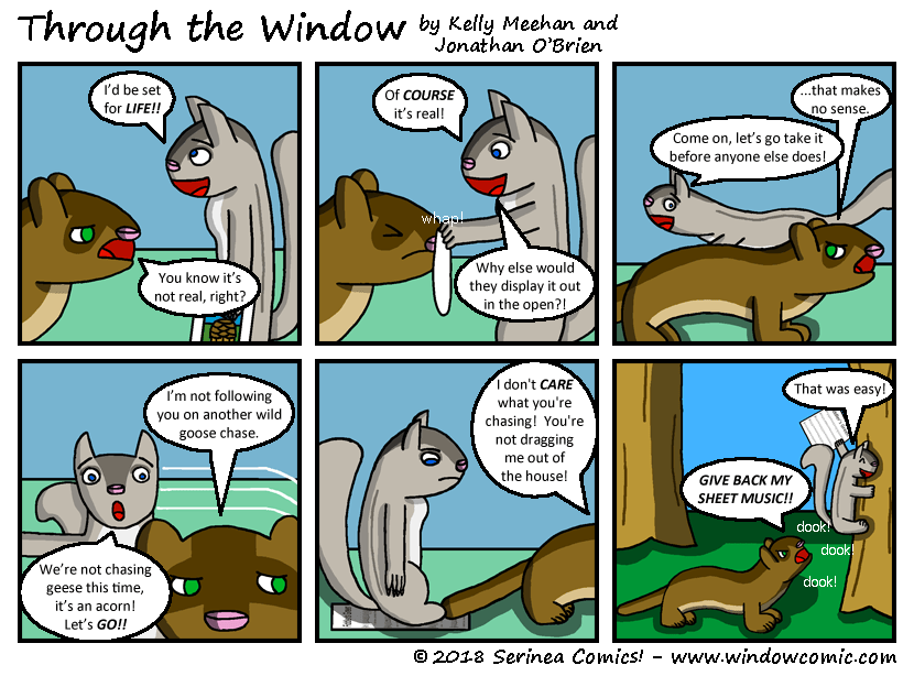 Page #2: “We’re not chasing geese this time, it’s an acorn!” (City Visit)