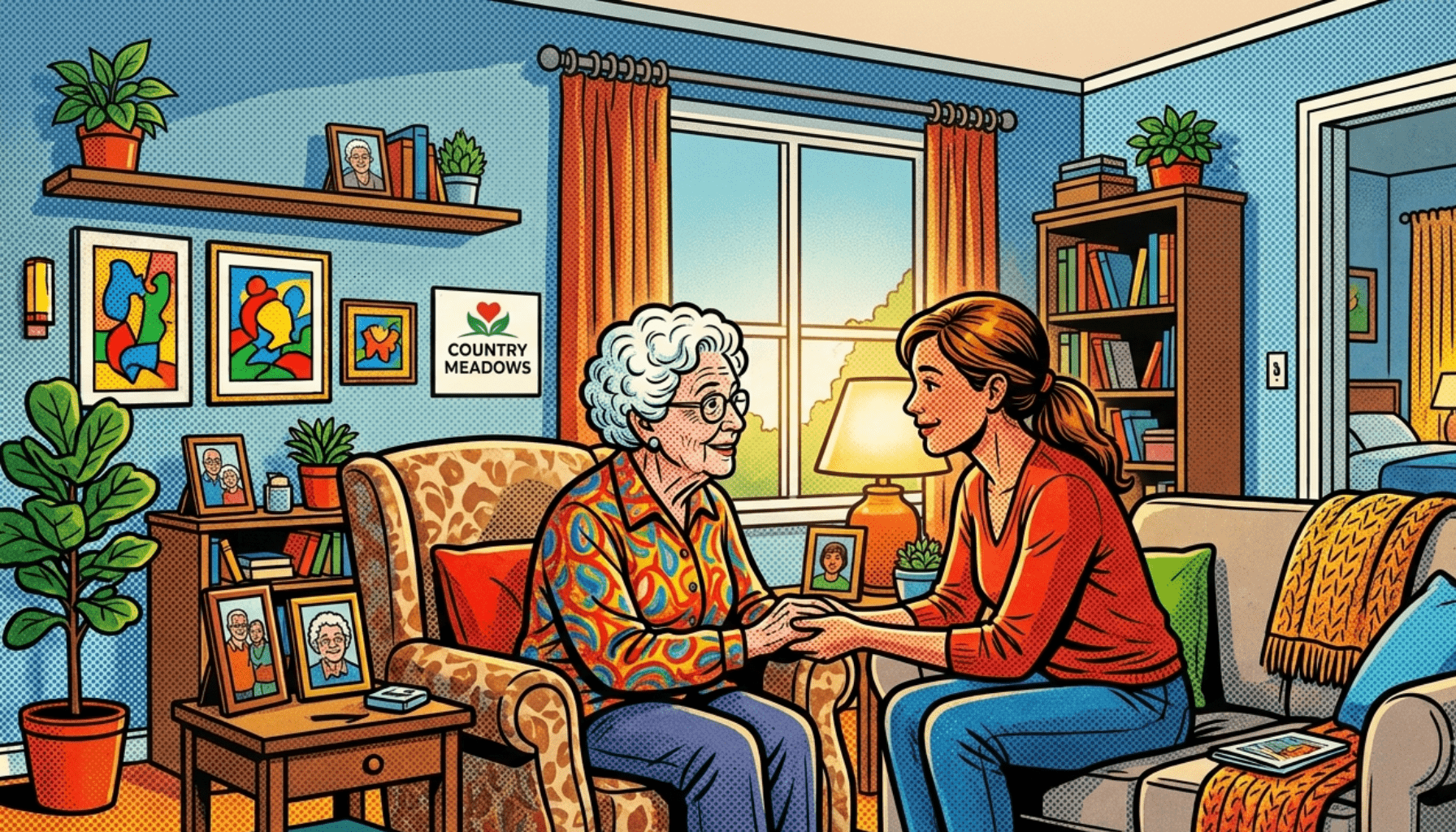Pop art Image of a mother and daughter having a caring conversation.