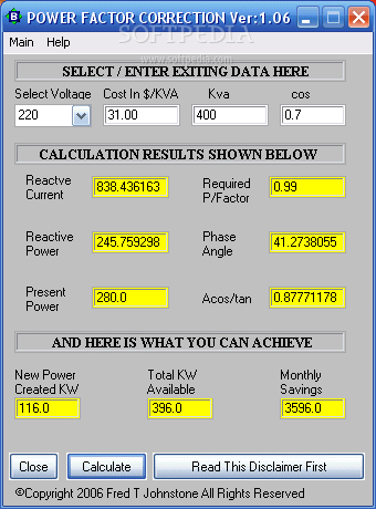 Download Power Factor Correction Calculator 1 06