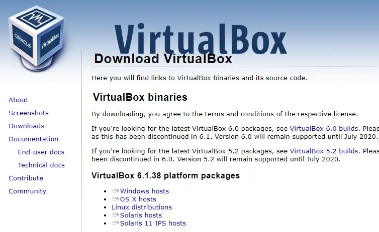 Halaman Download Virtualbox
