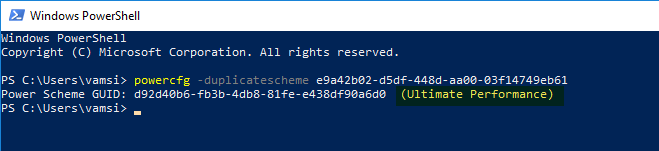 Enable ultimate performance mode - execute powershell command
