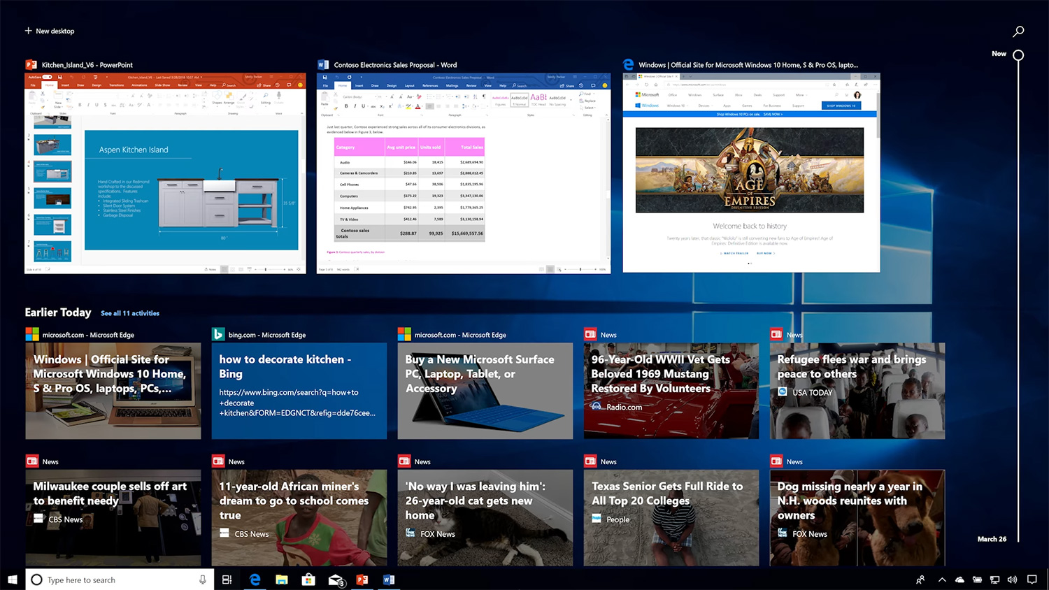 Windows 10 timeline