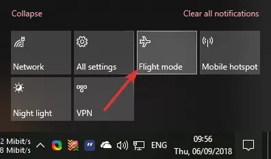 Toggle flight mode on