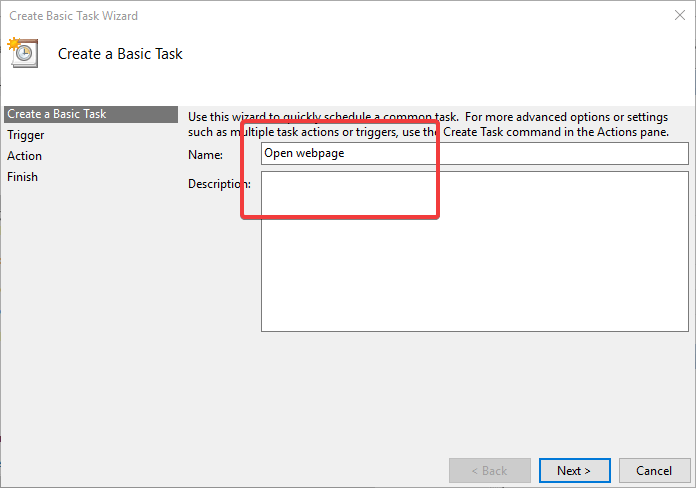 Task scheduler name the task