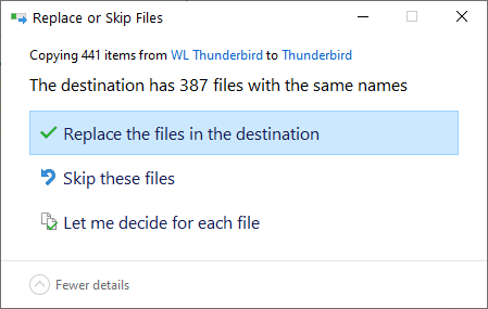 Backup thunderbird emails profile - select replace-min