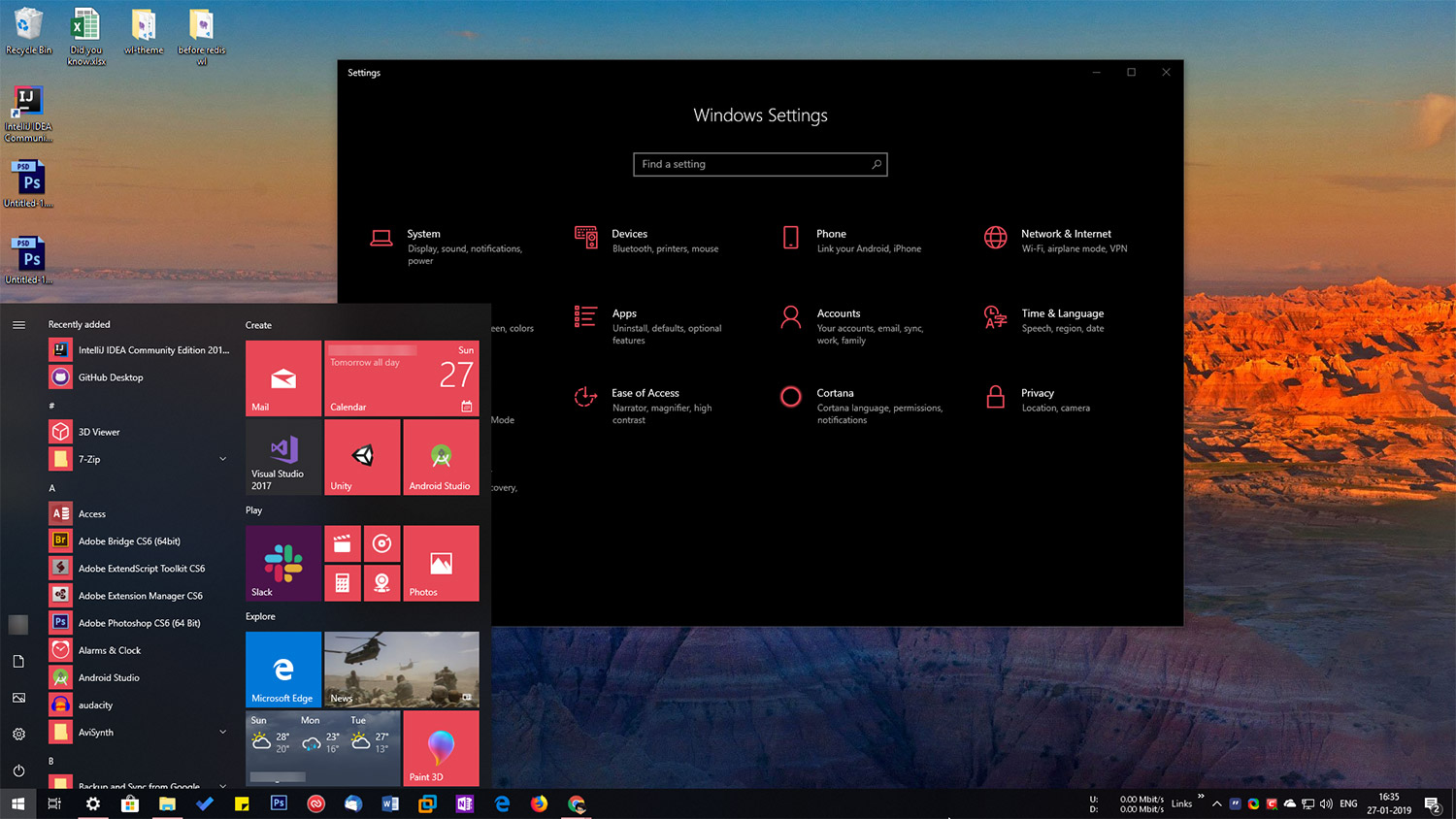 Start menu settings app