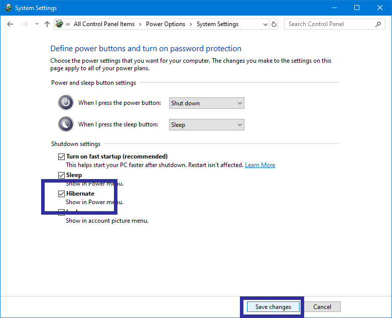 Fix missing hibernate option step 08 Fix missing hibernate option step 08