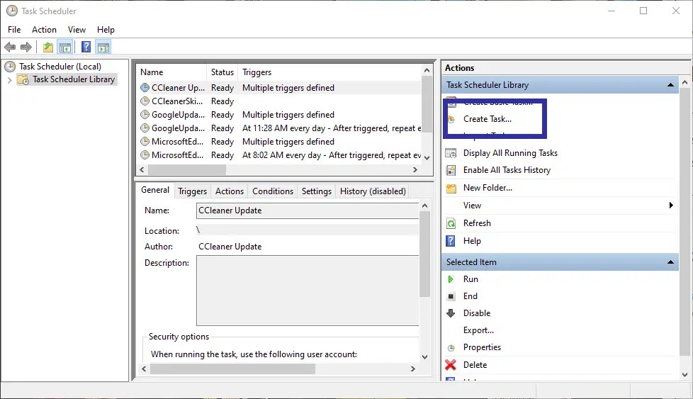 click create task