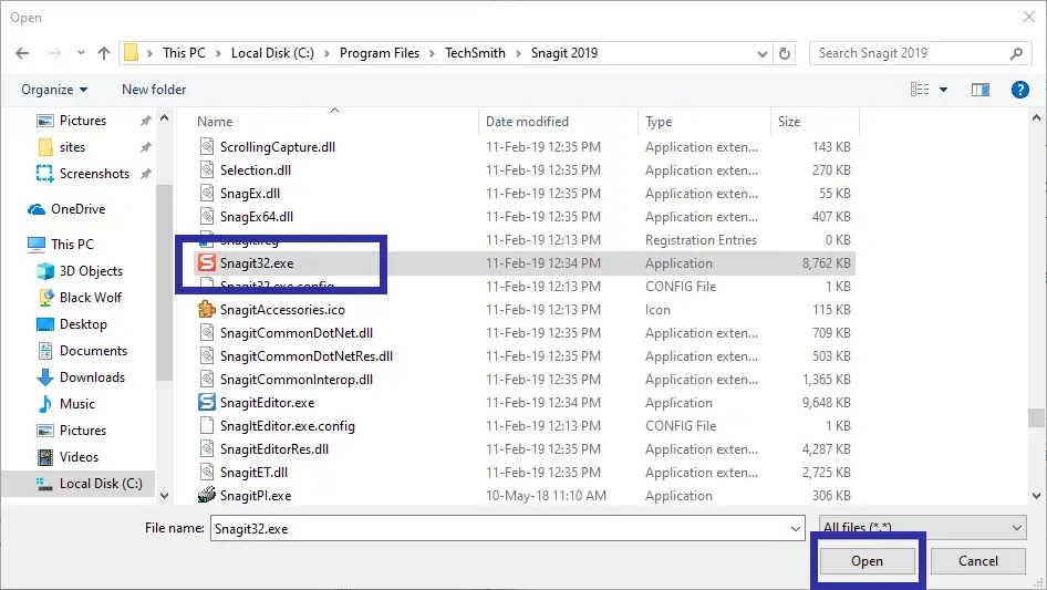 select application exe file