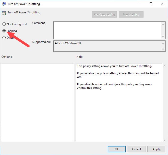 Disable power throttling win 10 - enable policy