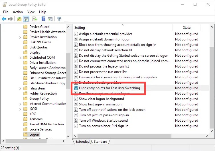 How to Disable Fast User Switching in Windows 10 (Group Policy)