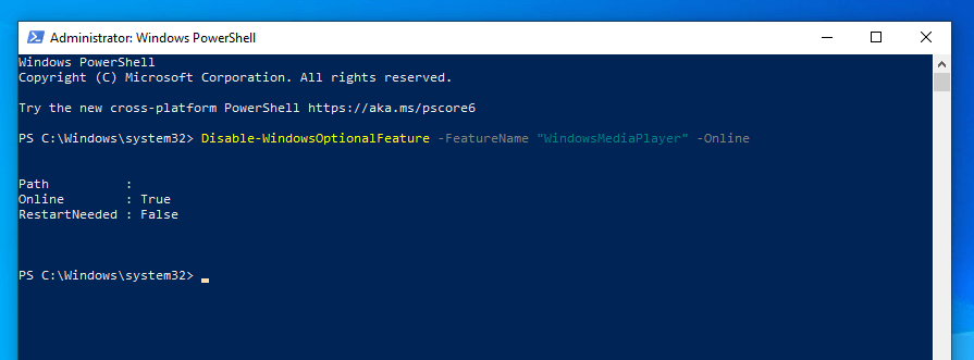 Uninstall-windows-media-player-windows-10-powershell-command