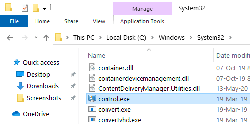 double-click on the control.exe file to open Control Panel
