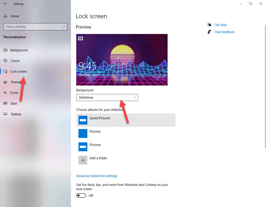 Windows 10 lockscreen slideshow