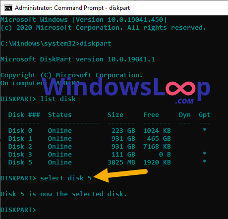 select disk