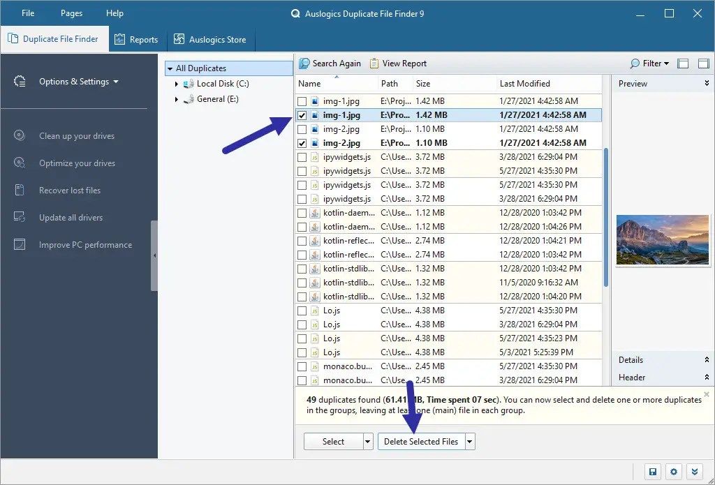 delete duplicate files
