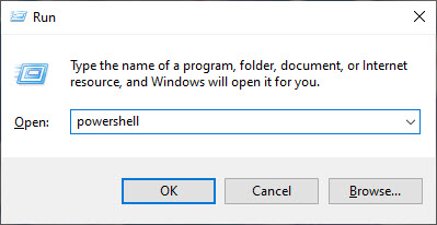 run command to open powershell