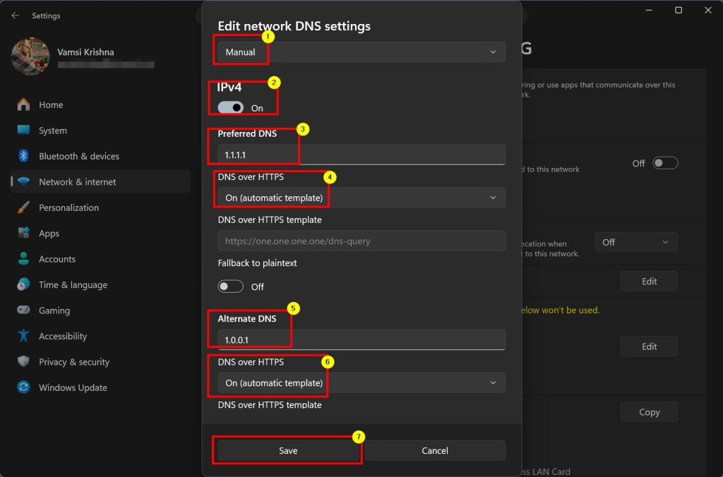 set up dns over https settings