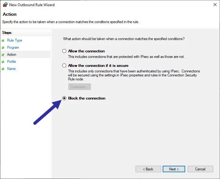 block a program in Windows firewall to stop it from accessing the internet