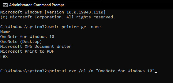 command to remove printer
