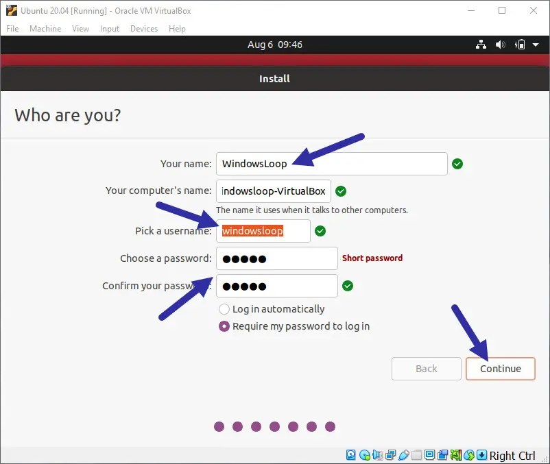 set username and password
