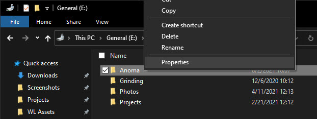 open folder properties