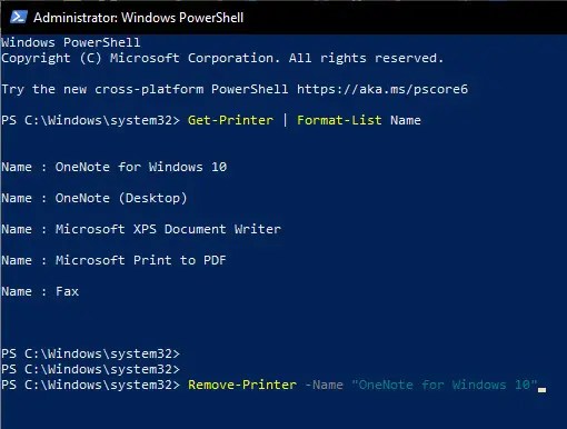 PowerShell command to remove printer