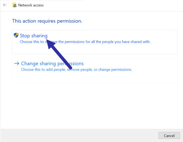 stop sharing a folder in windows