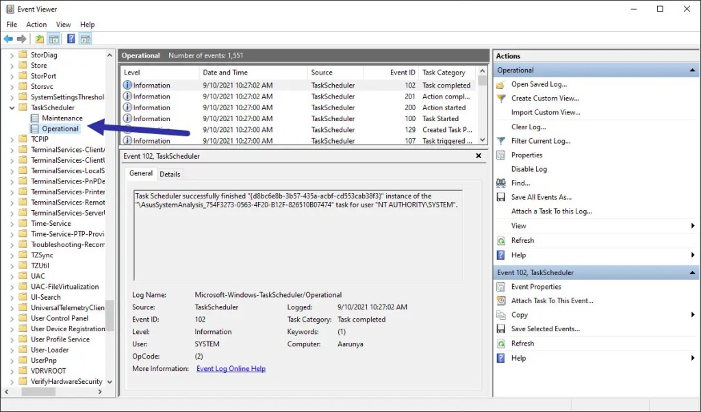 task scheduler history log in event viewer