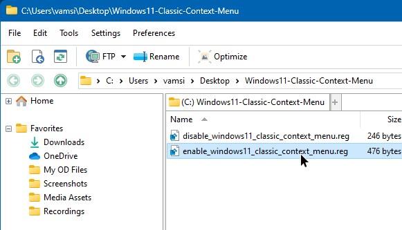 enable Windows 11 classic context menu reg file