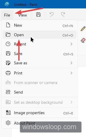 select the file and then open option in paint