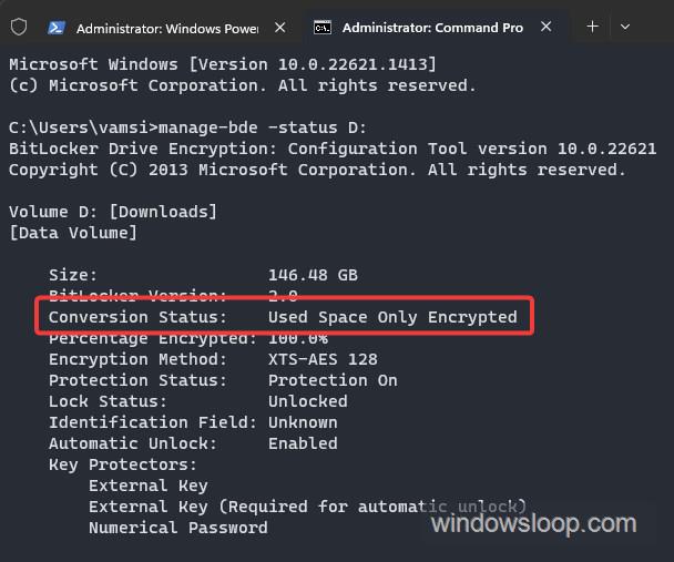 use Command Prompt to check if BitLocker is enabled