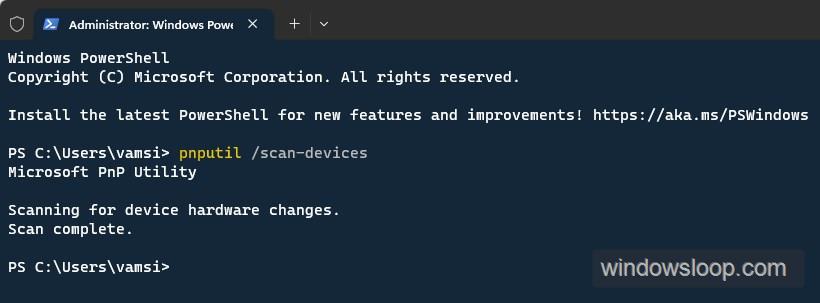 command to scan for hardware changes