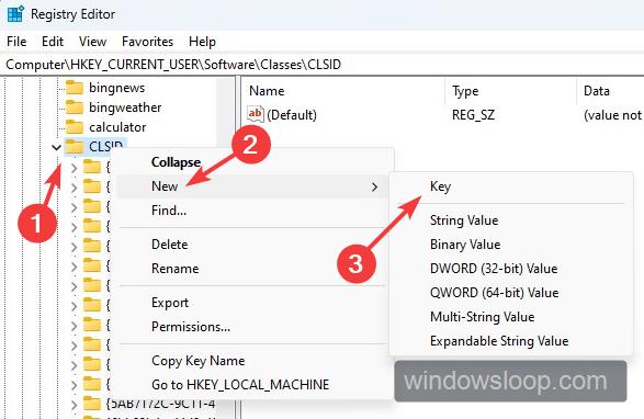 create new sub-folder under clsid folder