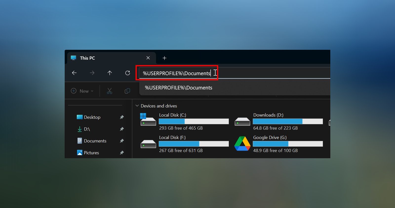 documents folder environmental variable in File Explorer featured