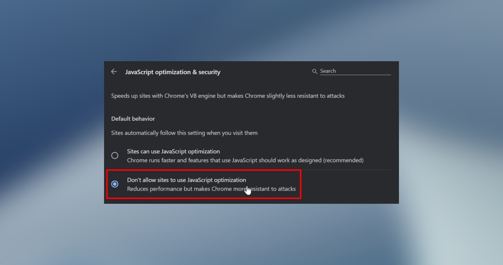 disable javascript optimization in chrome featured