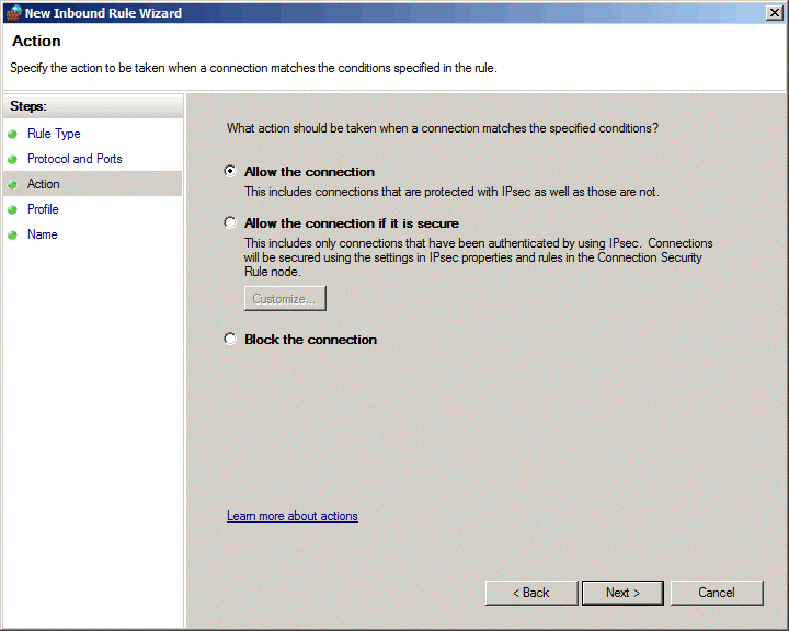 выбираем действие для правила выбираем действие для правила