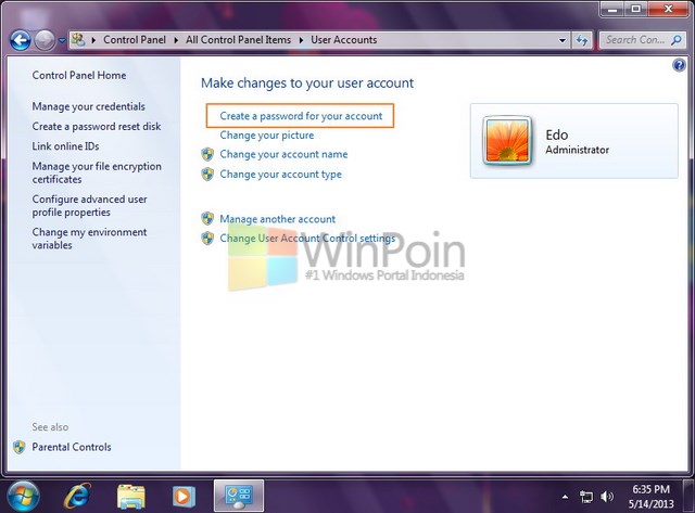 Cara Membuat Password Pada Komputer di Salah Satu Akun Windows 7 | WinPoin