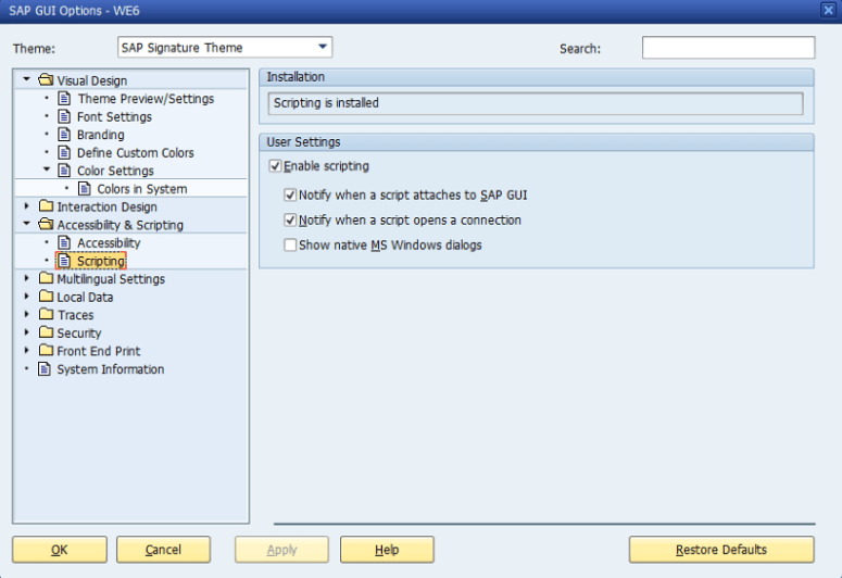 enable scripting checkbox