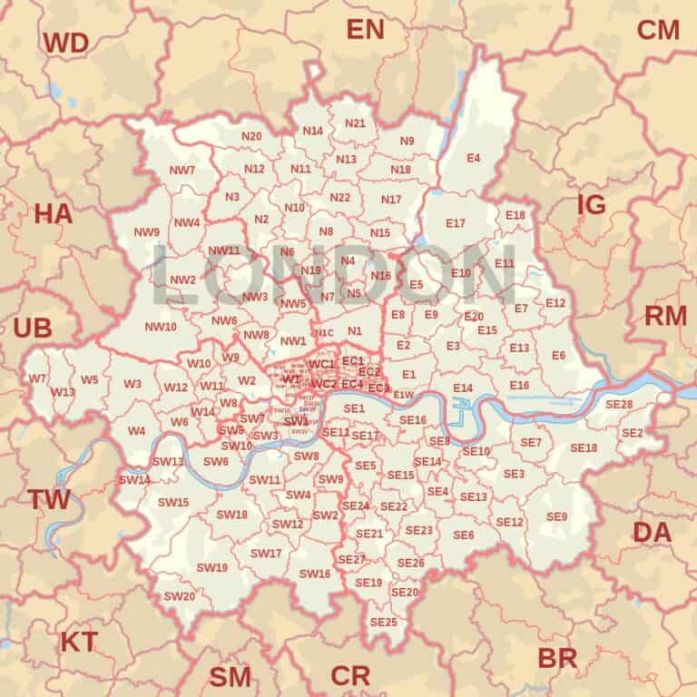 The London Zip Code Or Postcode Guide And Map 2023 Winterville London Postcode Map 768x768 