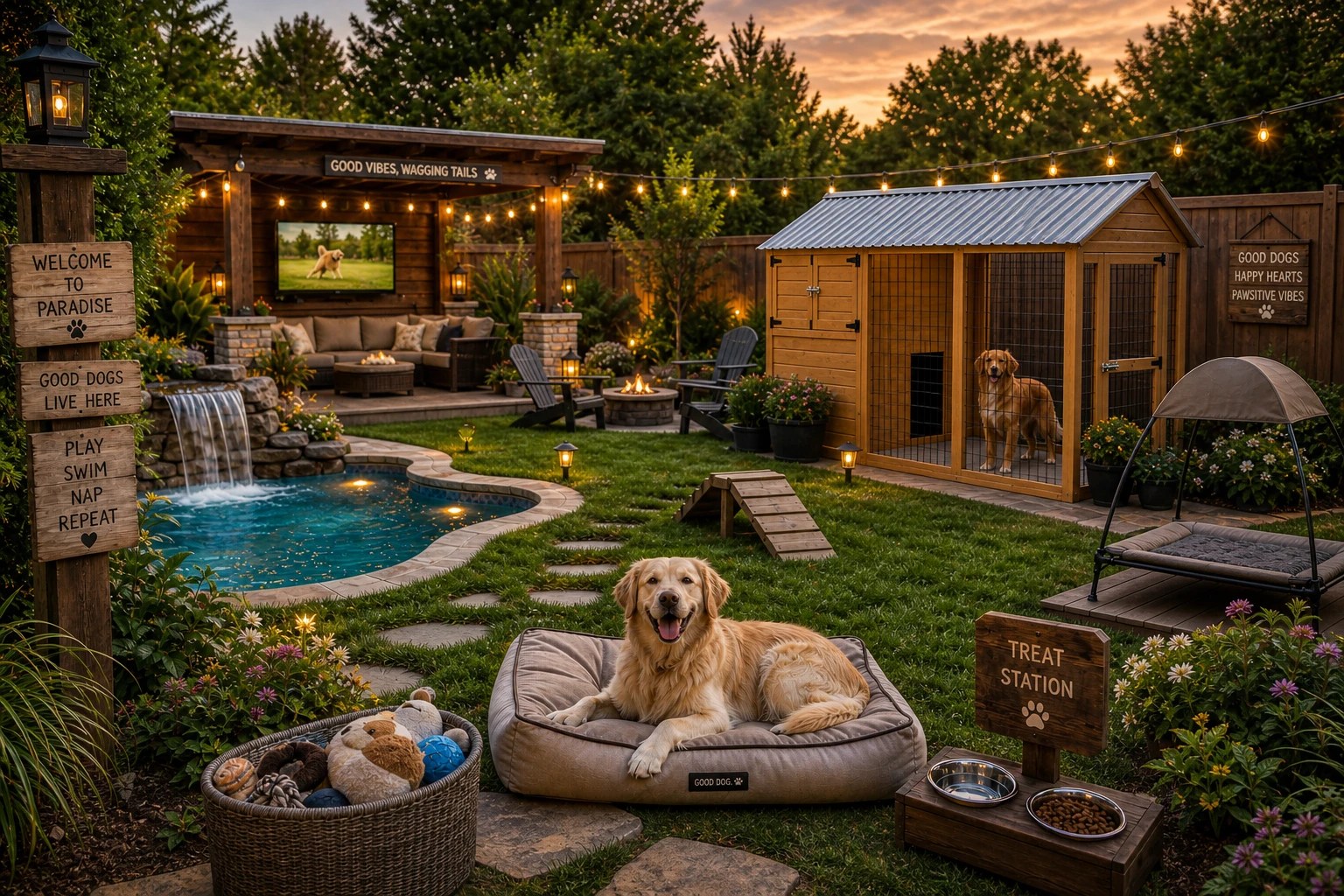 AI image of the ultimate backyard retreat for your dog