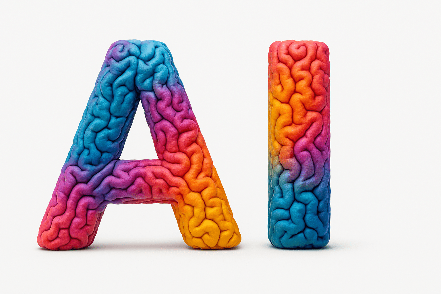 An AI generated image of a multicolored brain forming the letters "AI"