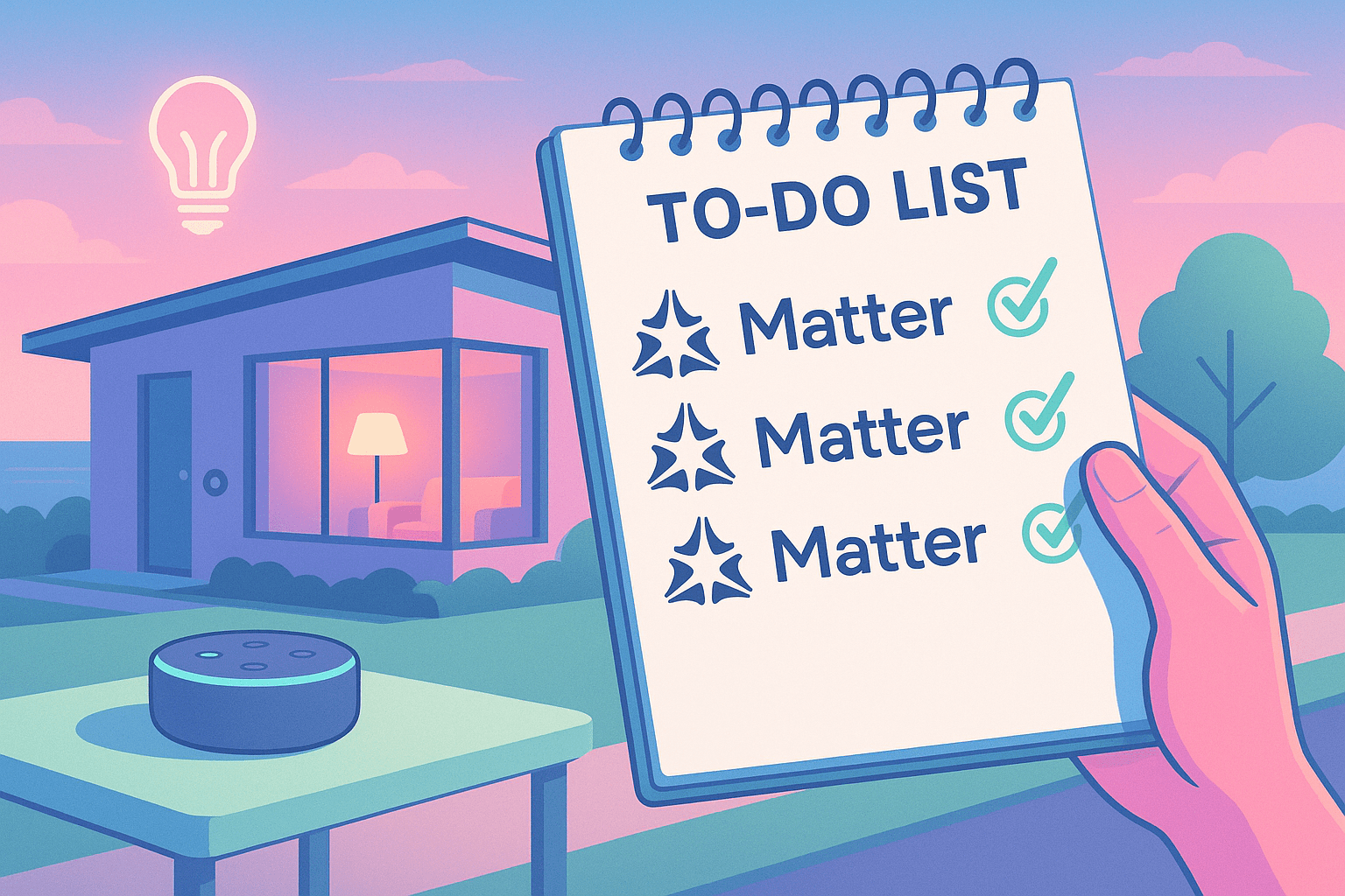 A brightly colored illustration of a hand holding up a To-Do list with "matter" checked off three times.