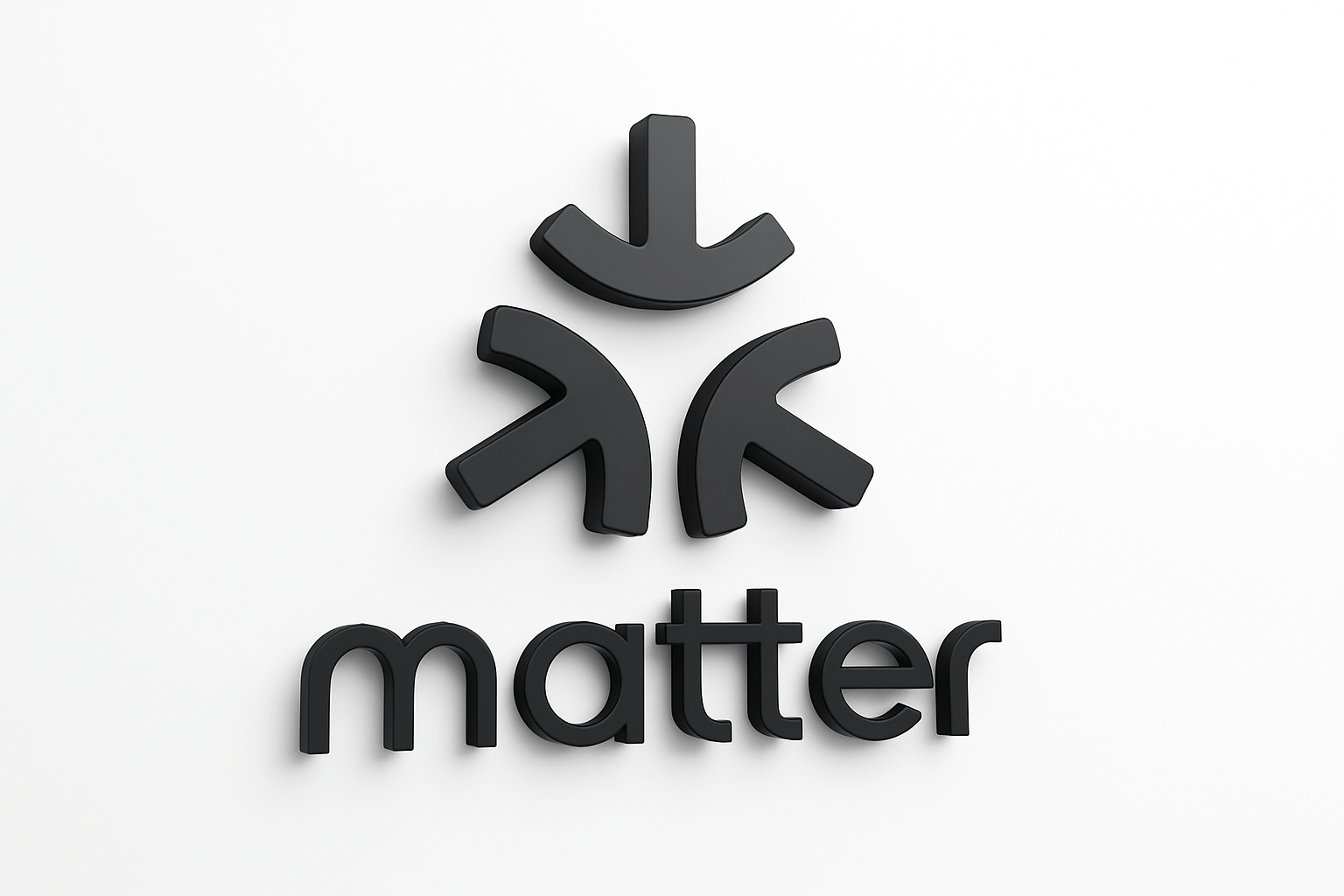 black 3D rendering of the matter logo on a white background