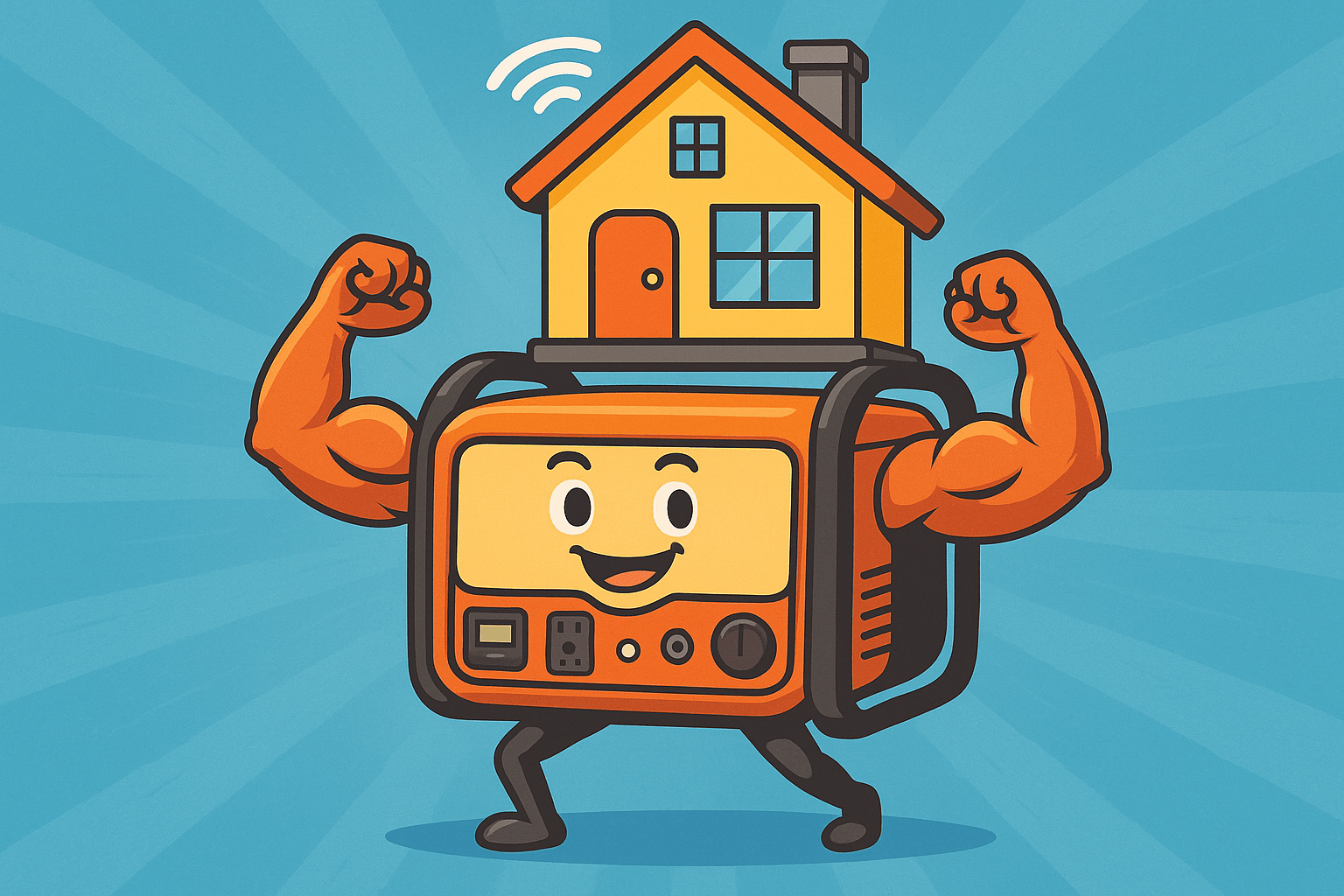 An illustrated image of a happy generator holding up a smart home.
