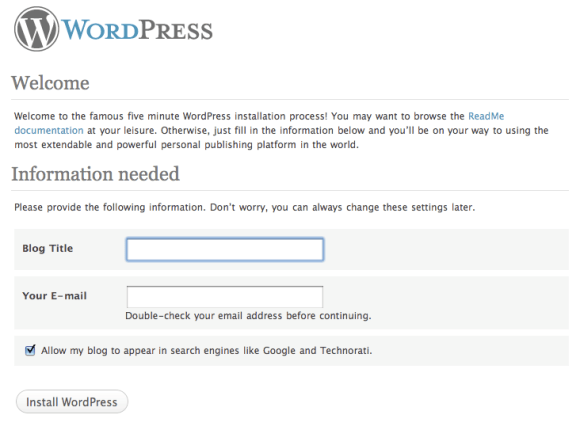 wordpress install
