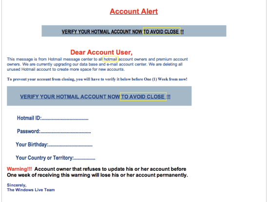 hotmail phishing