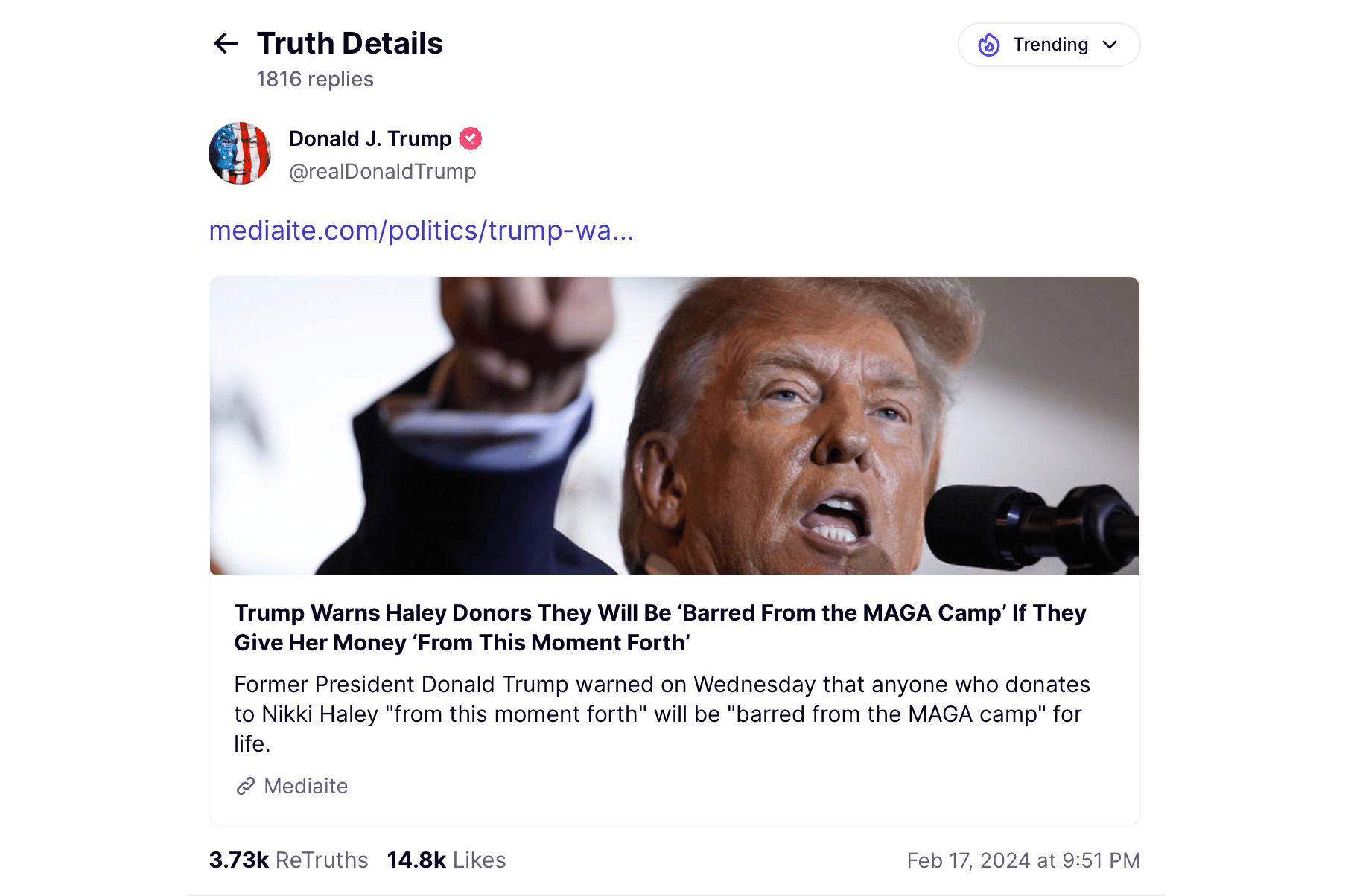 Truth social screen cap